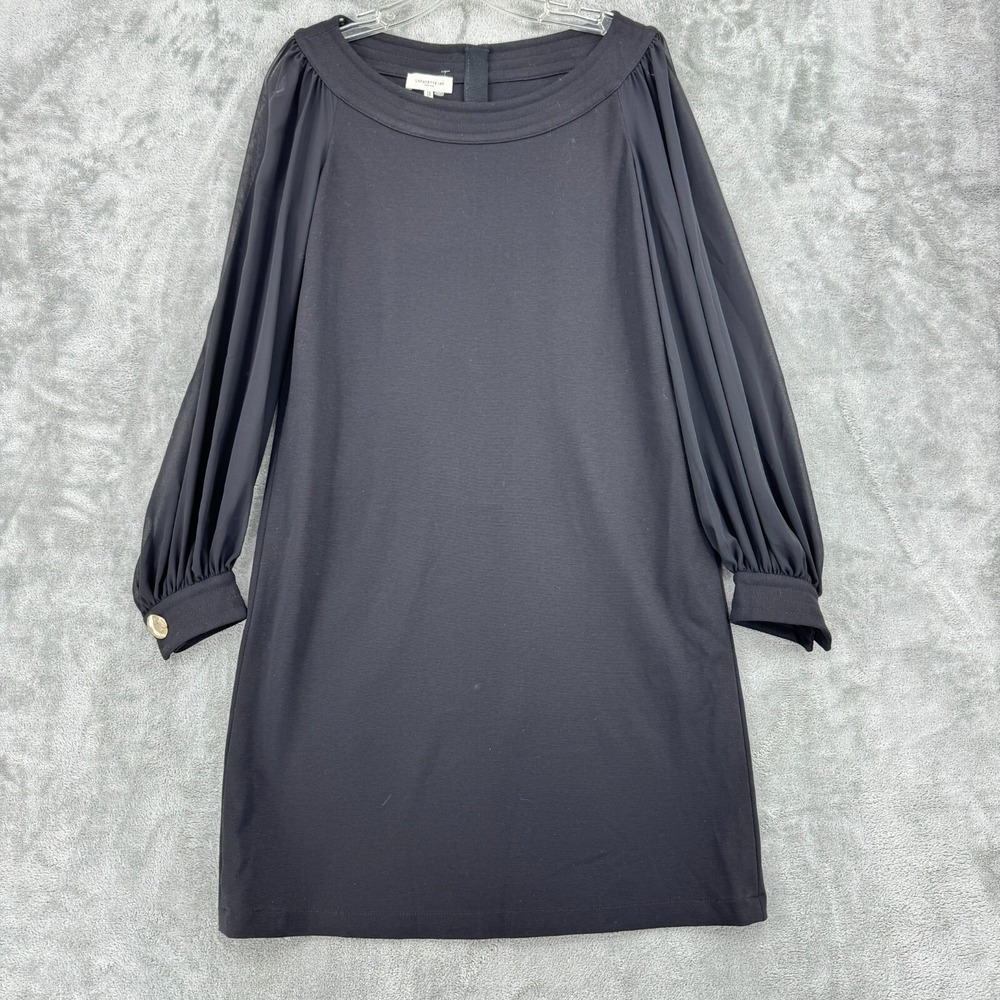 Lafayette 148 Dress Womens Large Linden Sheer Puff Sleeve Ponte Knit Career Zip
